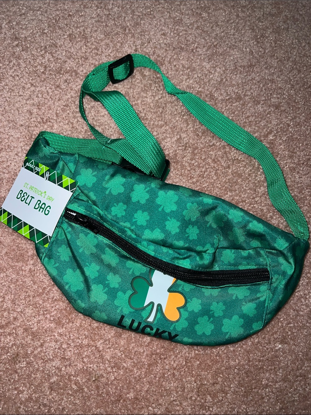 NWT Adjustable Green Lucky Ireland 3 leaf clover waist Fanny bum bag